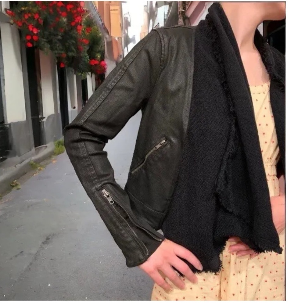 Free People Black Comb Open Waterfall Front Raw Trim Cotton Jacket Sz 6 ✌️❤️EUC‌ - Picture 8 of 16